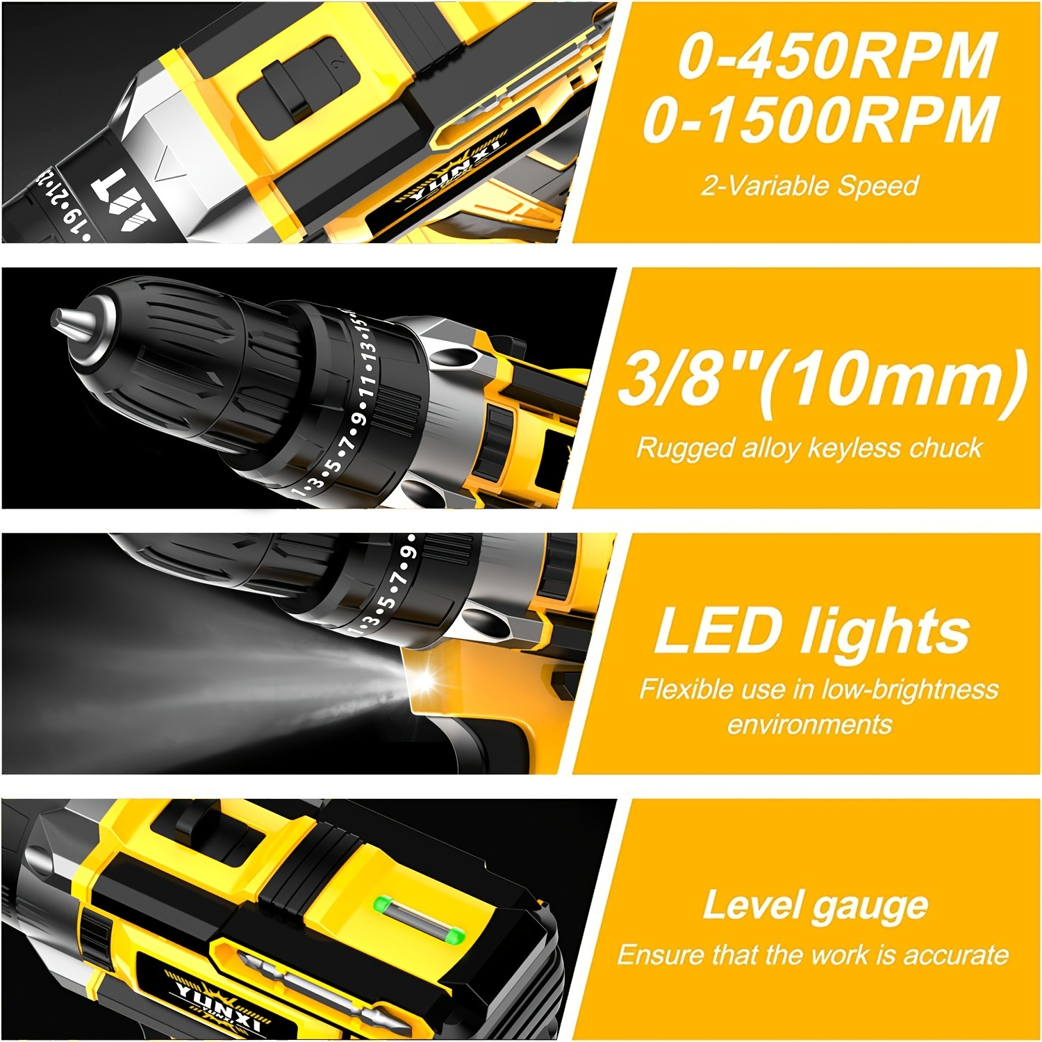 Drill Set of Accessories With Lithium Battery, Impact Drill, Screwdriver, Drill Set Toolbox Adjustable Speed Charging Drill Set Suitable for Home Decoration Car Repair Motorcycle Repair