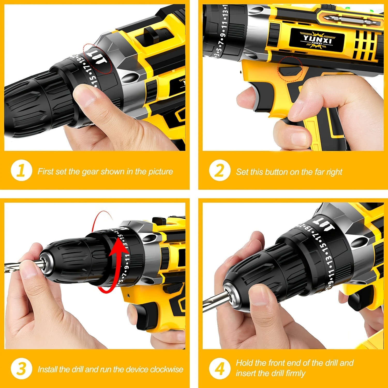 Drill Set of Accessories With Lithium Battery, Impact Drill, Screwdriver, Drill Set Toolbox Adjustable Speed Charging Drill Set Suitable for Home Decoration Car Repair Motorcycle Repair