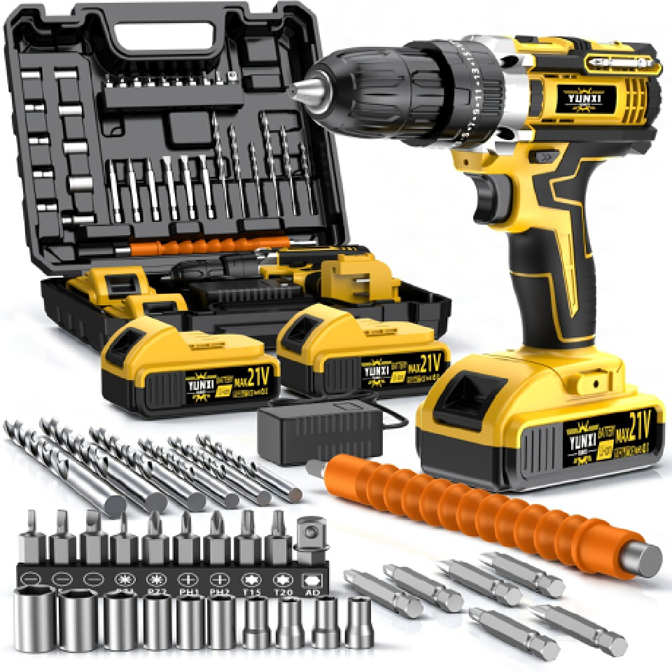 Drill Set of Accessories With Lithium Battery,21V Impact Drill, Screwdriver, Drill Set Toolbox Charging Drill Set Suitable for Home Decoration Car Repair Motorcycle Repair
