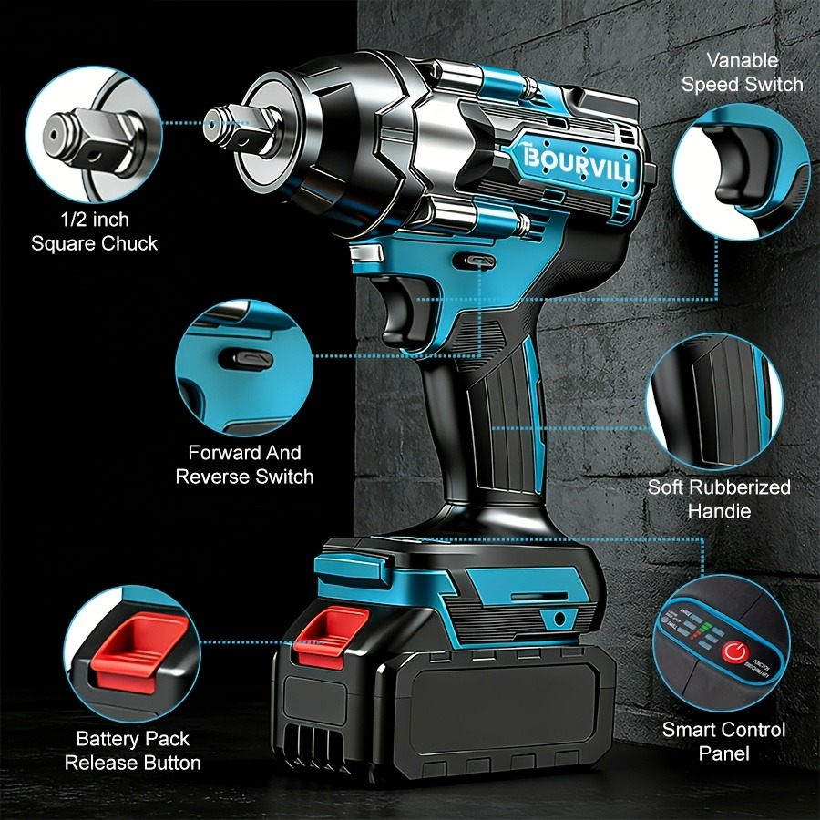 2*Batteries Impact Wrench And Drill Set High Torque Impact Wrench with Toolbox Torque Handheld Electric Impact for Car Tire Lug Nut Removal Tool