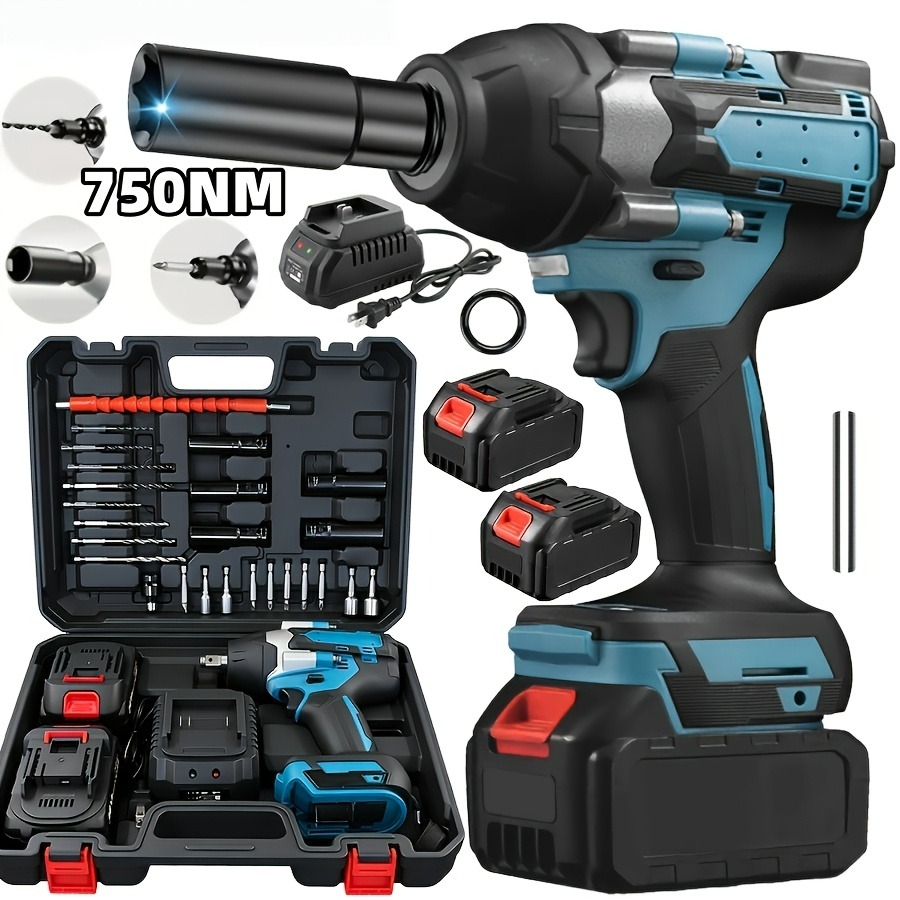 2*Batteries Impact Wrench And Drill Set High Torque Impact Wrench with Toolbox Torque Handheld Electric Impact for Car Tire Lug Nut Removal Tool