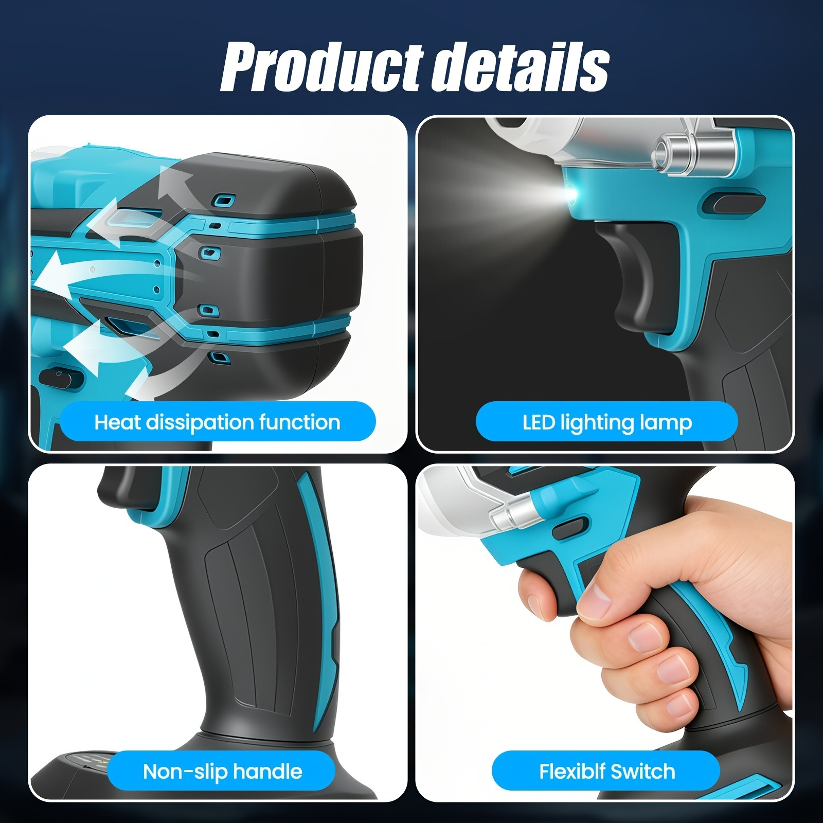 2*Batteries Impact Wrench And Drill Set High Torque Impact Wrench with Toolbox Torque Handheld Electric Impact for Car Tire Lug Nut Removal Tool