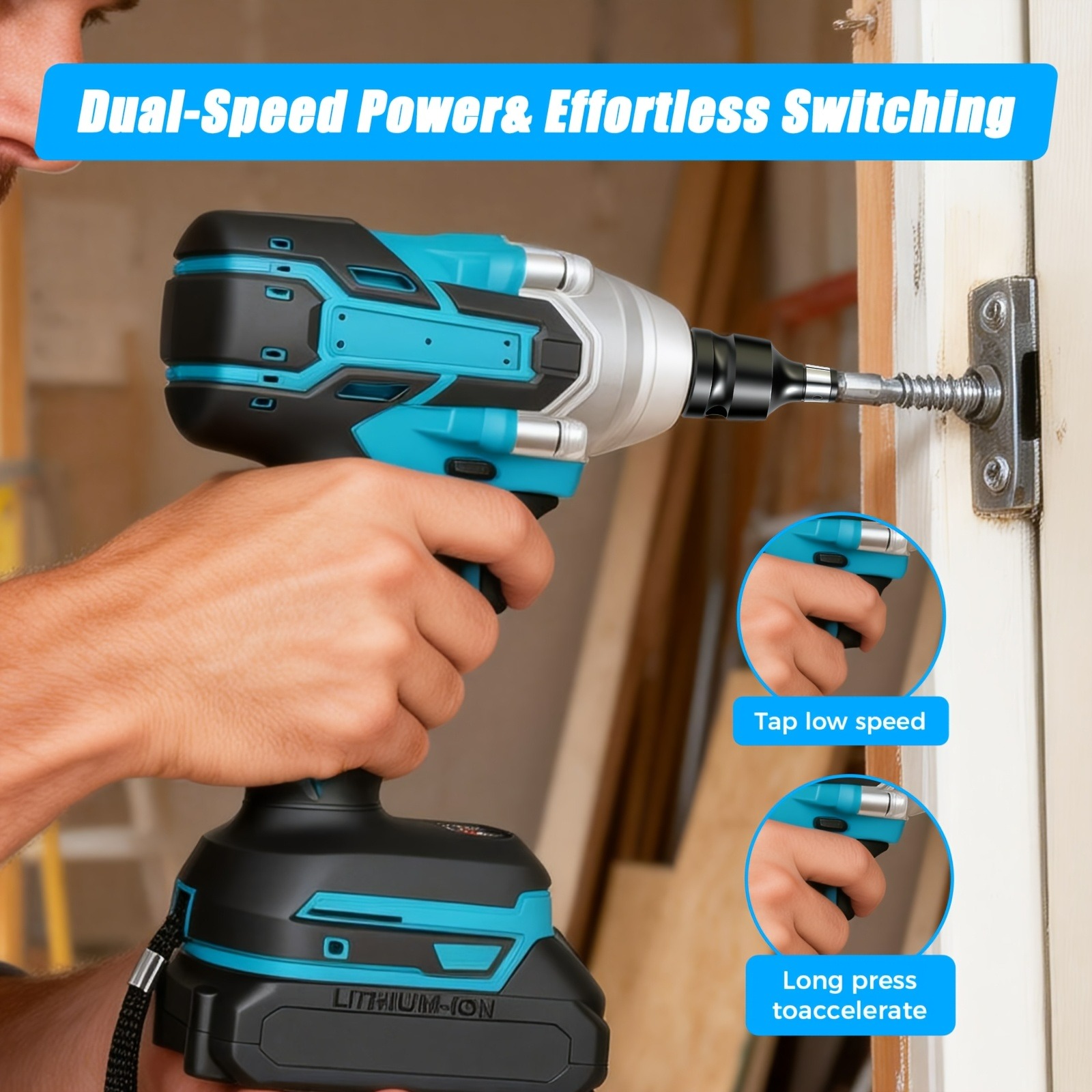 2*Batteries Impact Wrench And Drill Set High Torque Impact Wrench with Toolbox Torque Handheld Electric Impact for Car Tire Lug Nut Removal Tool