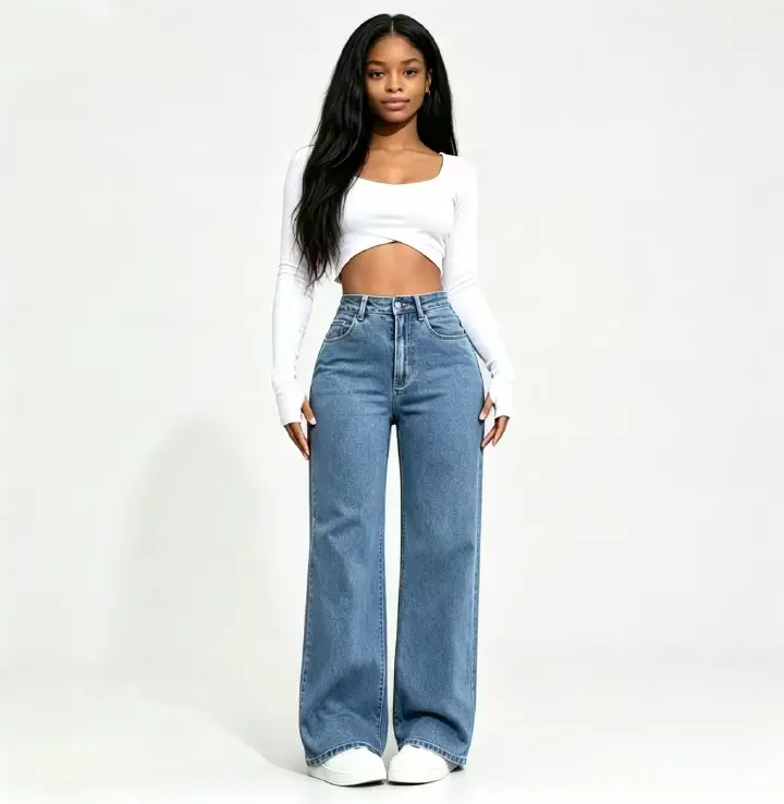 Fashion Ladies Casual  Jeans  High Waist Button Down Wide Leg Pants With Pockets Office Lady Solid Draped Straight Pants ladies trousers girl clothes Local fast delivery