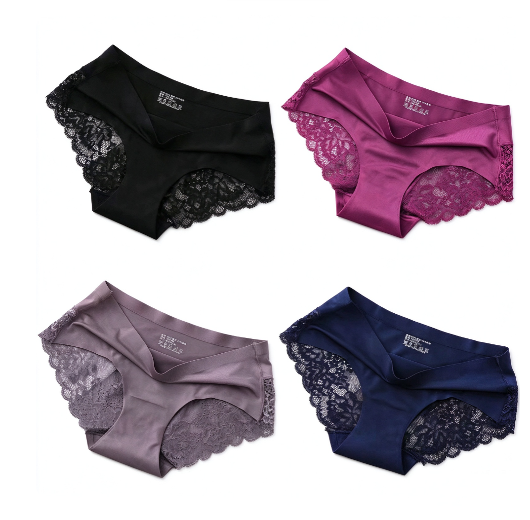 4 Pcs 4 color Women Underwear Lace Panties Girl Clothes Mid Waisted Hollow Out  Mesh Lace trim soft, stretchy, breathable comfortable Ladies  fit Local fast delivery