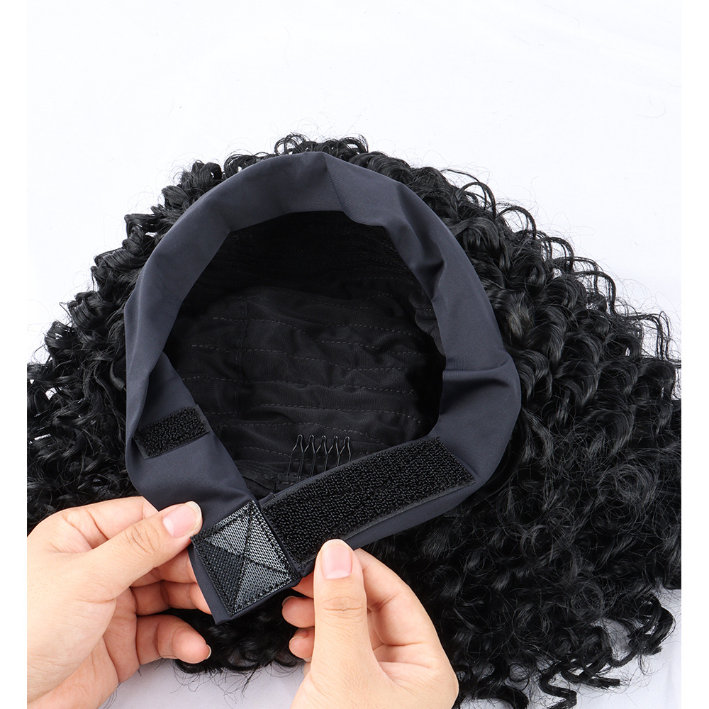 Short Curly Headband Wig Women Wig Curly Short Wigs for Lady Bob Wigs Synthetic Hair Wig Lady Fluffy Curly Wigs Daily Party Use 35CM