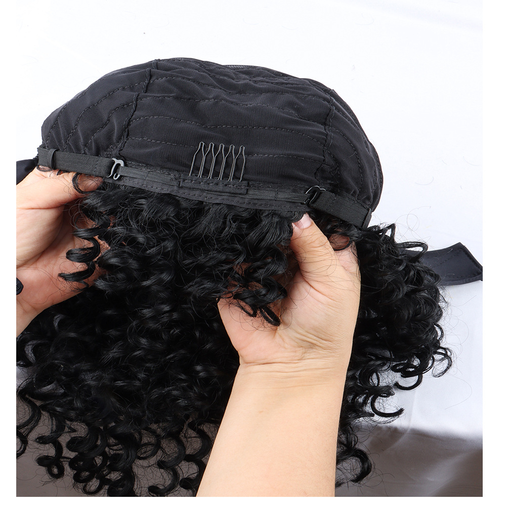 Short Curly Headband Wig Women Wig Curly Short Wigs for Lady Bob Wigs Synthetic Hair Wig Lady Fluffy Curly Wigs Daily Party Use 35CM