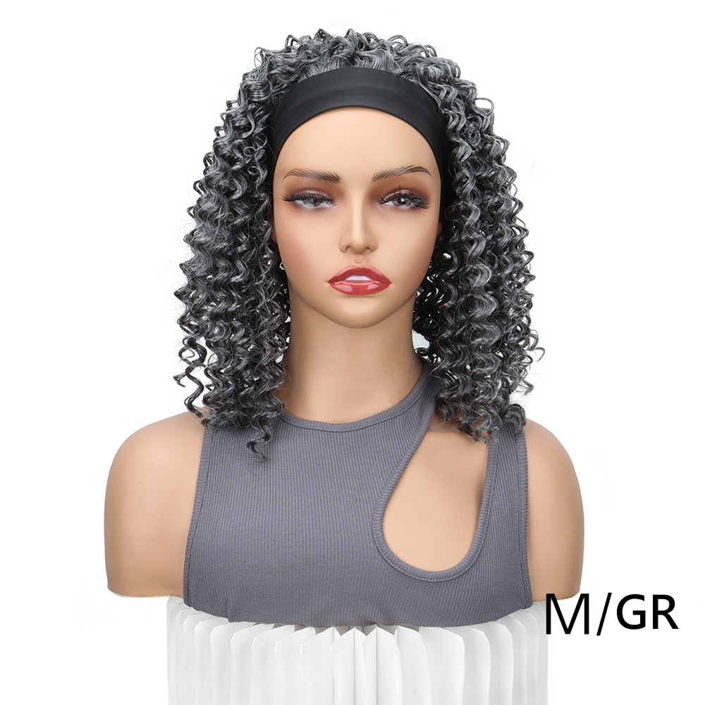 Short Curly Headband Wig Women Wig Curly Short Wigs for Lady Bob Wigs Synthetic Hair Wig Lady Fluffy Curly Wigs Daily Party Use 35CM