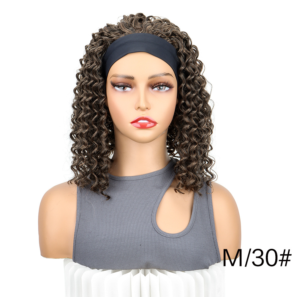 Short Curly Headband Wig Women Wig Curly Short Wigs for Lady Bob Wigs Synthetic Hair Wig Lady Fluffy Curly Wigs Daily Party Use 35CM