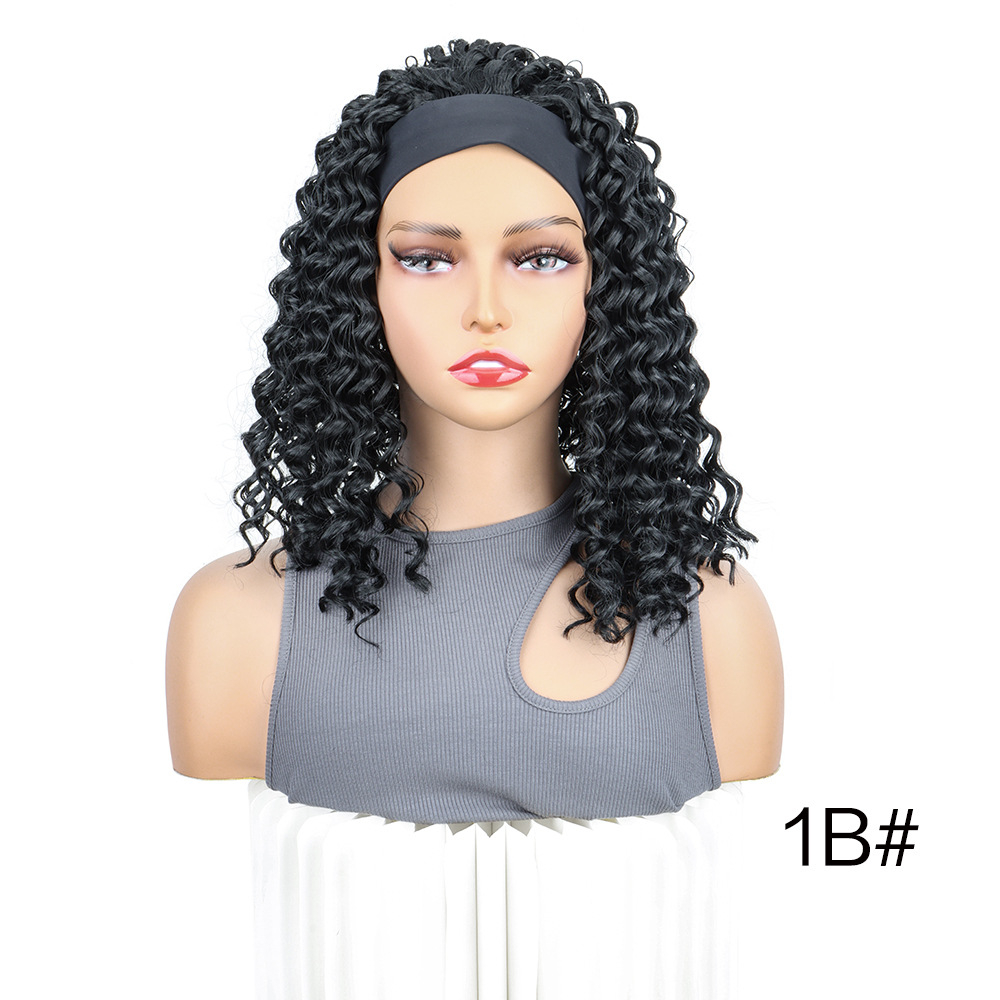 Short Curly Headband Wig Women Wig Curly Short Wigs for Lady Bob Wigs Synthetic Hair Wig Lady Fluffy Curly Wigs Daily Party Use 35CM