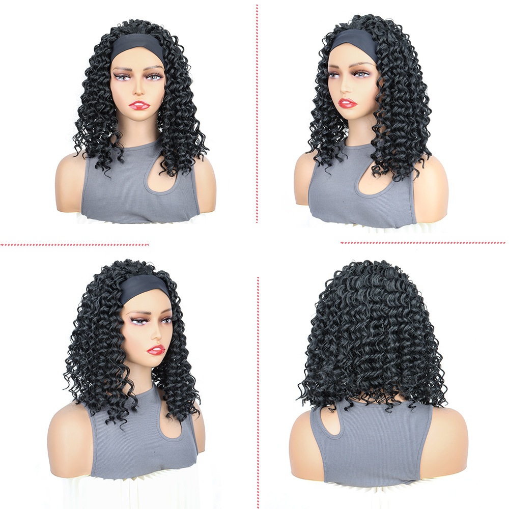 Short Curly Headband Wig Women Wig Curly Short Wigs for Lady Bob Wigs Synthetic Hair Wig Lady Fluffy Curly Wigs Daily Party Use 35CM
