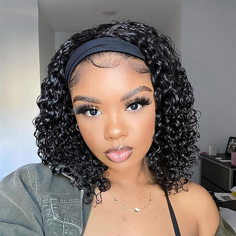 Short Curly Headband Wig Women Wig Curly Short Wigs for Lady Bob Wigs Synthetic Hair Wig Lady Fluffy Curly Wigs Daily Party Use 35CM