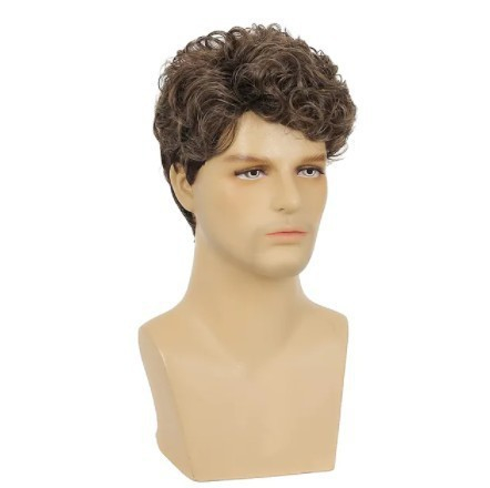 Fashion Wig Man Short Curly Hair Wig Natural Looking Synthetic Men's Wig Soft Fluffy Full Volume Hairpiece Daily Wear Party Cosplay Comfortable Breathable Cap