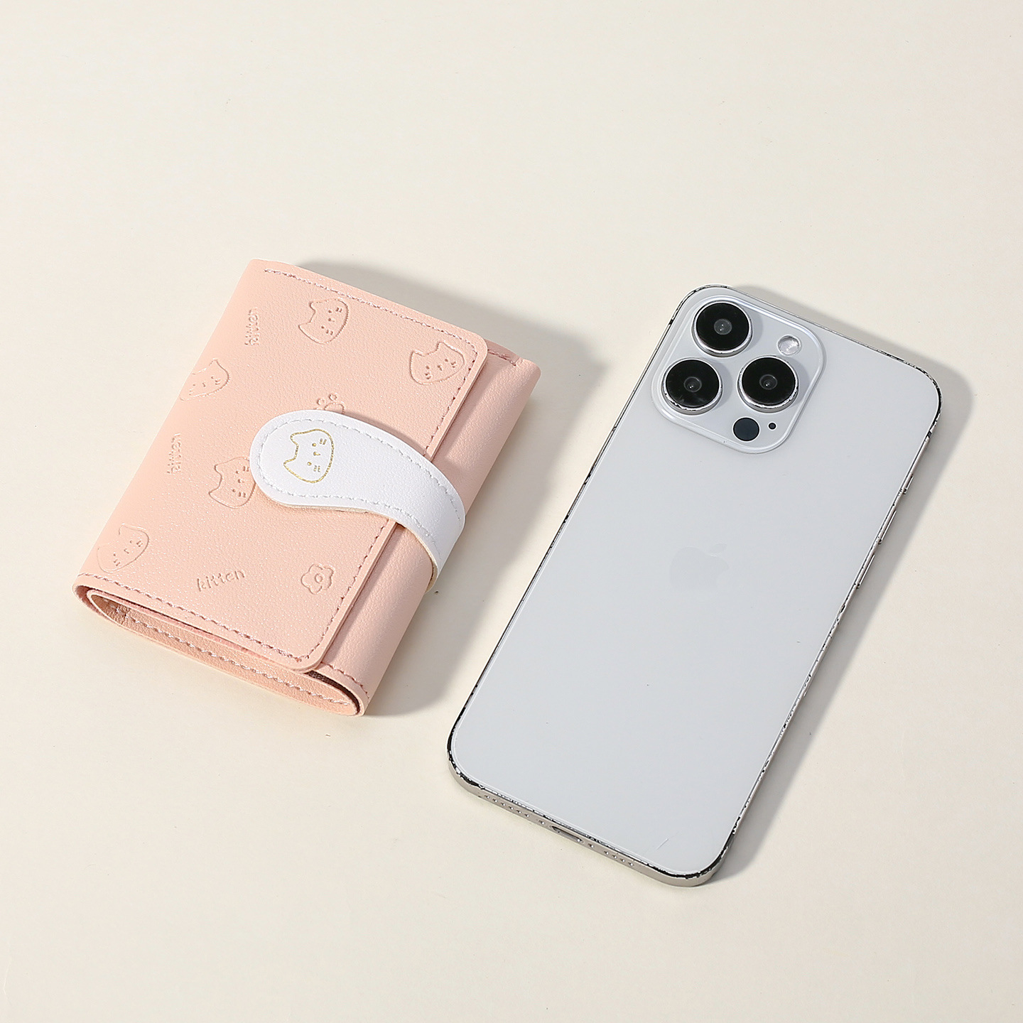 Cute Cat Tail Trifold Wallet for Women Wallet Card Holder Wallet Coin Purse Wallet Small PU Leather Ladies Bags Wallet Girl Short Wallet Snap Closure