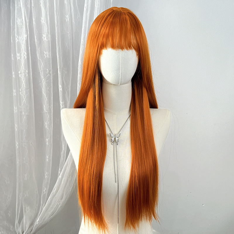 Long Straight Wig for Lady with Full Fringe Natural Looking Synthetic Hair Wig Straight Wigs Long Wigs Fashion Wig Lady Adjustable Breathable Cap Wig 68CM