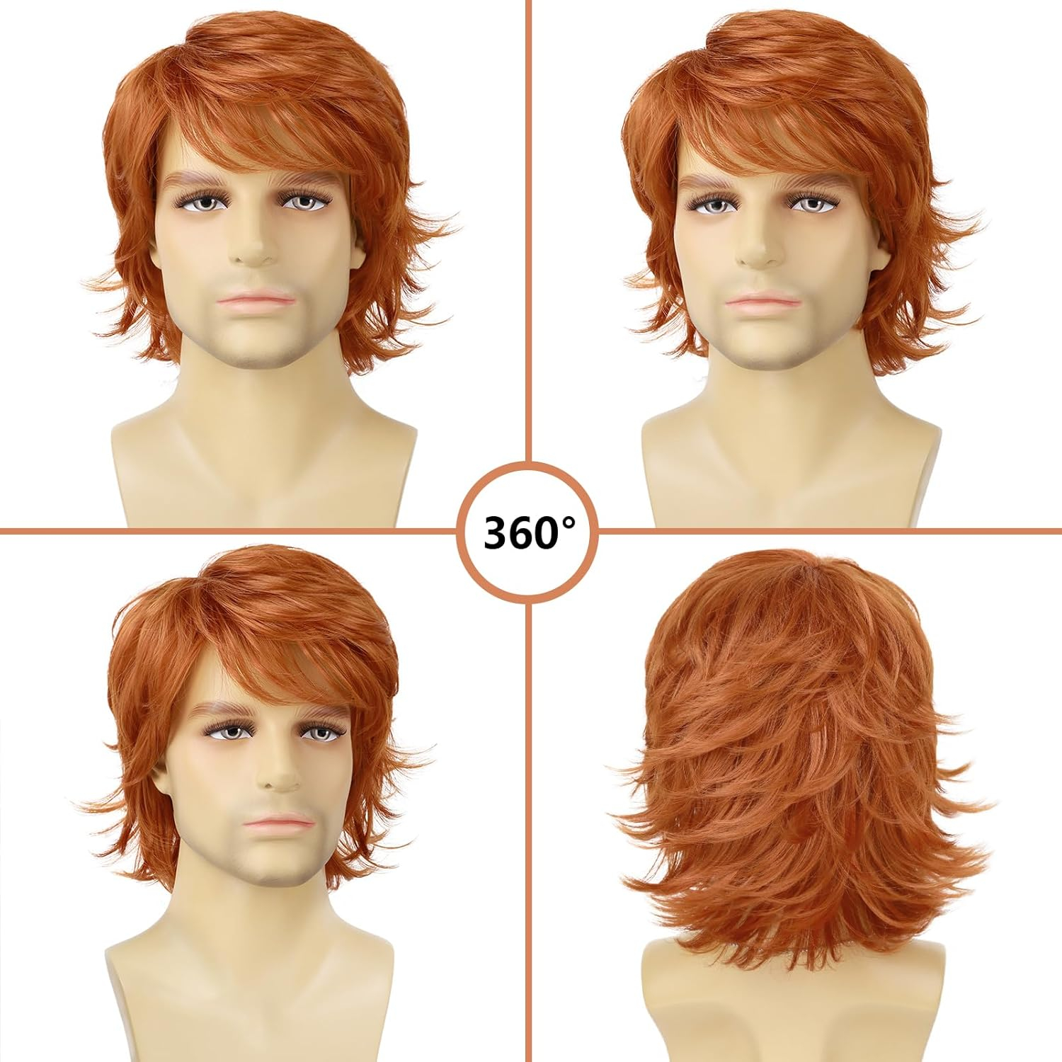 Fashion Men Wig Man Layered Medium Short Hair Wig Natural Looking Synthetic Hairpiece Fluffy Volume Straight Shag Style Daily Party Cosplay Wig for Men