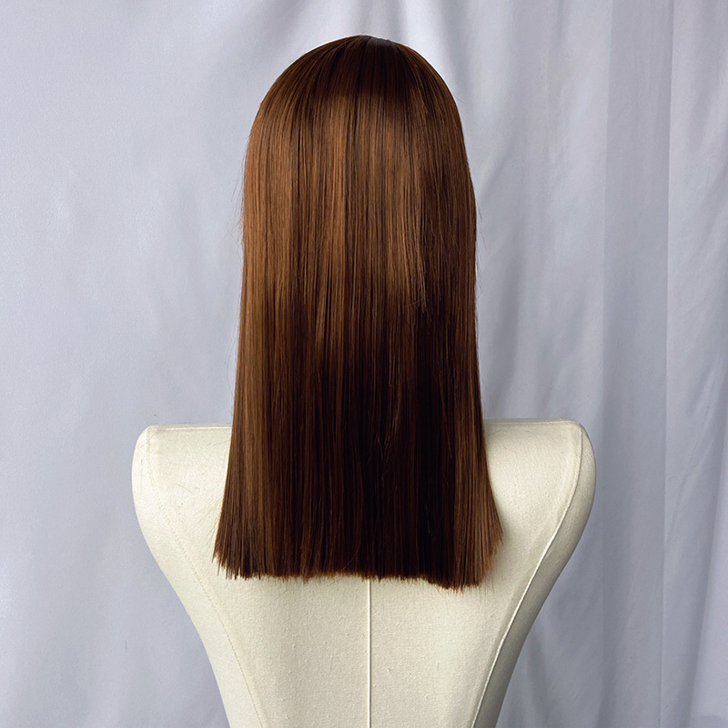 Medium Straight Wig with Full Fringe for Women 40CM Natural Looking Hair Wig Lady Synthetic Straight Wigs for Lady Short Wigs Daily Use Fashion Wig Adjustable Breathable Cap