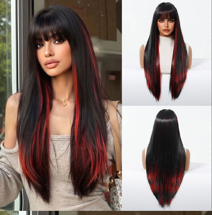 Long Straight Wig for Lady Natural Synthetic Wig with Full Fringe Silky Hair Long Wigs Straight Wigs Daily Party Fashion Cosplay Wig 75CM Women Gift