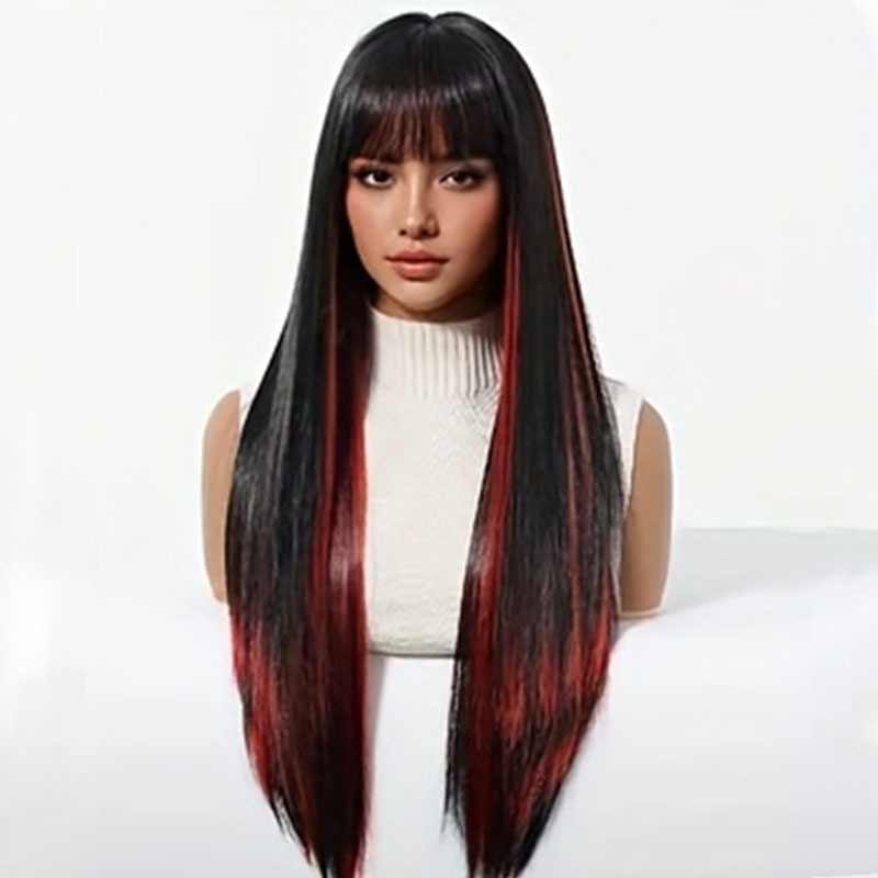 Long Straight Wig for Lady Natural Synthetic Wig with Full Fringe Silky Hair Long Wigs Straight Wigs Daily Party Fashion Cosplay Wig 75CM Women Gift