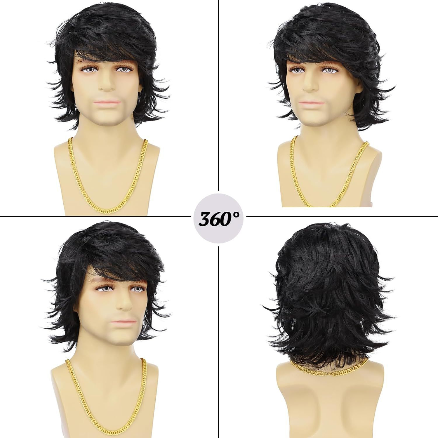 Fashion Men Wig Man Layered Medium Short Hair Wig Natural Looking Synthetic Hairpiece Fluffy Volume Straight Shag Style Daily Party Cosplay Wig for Men