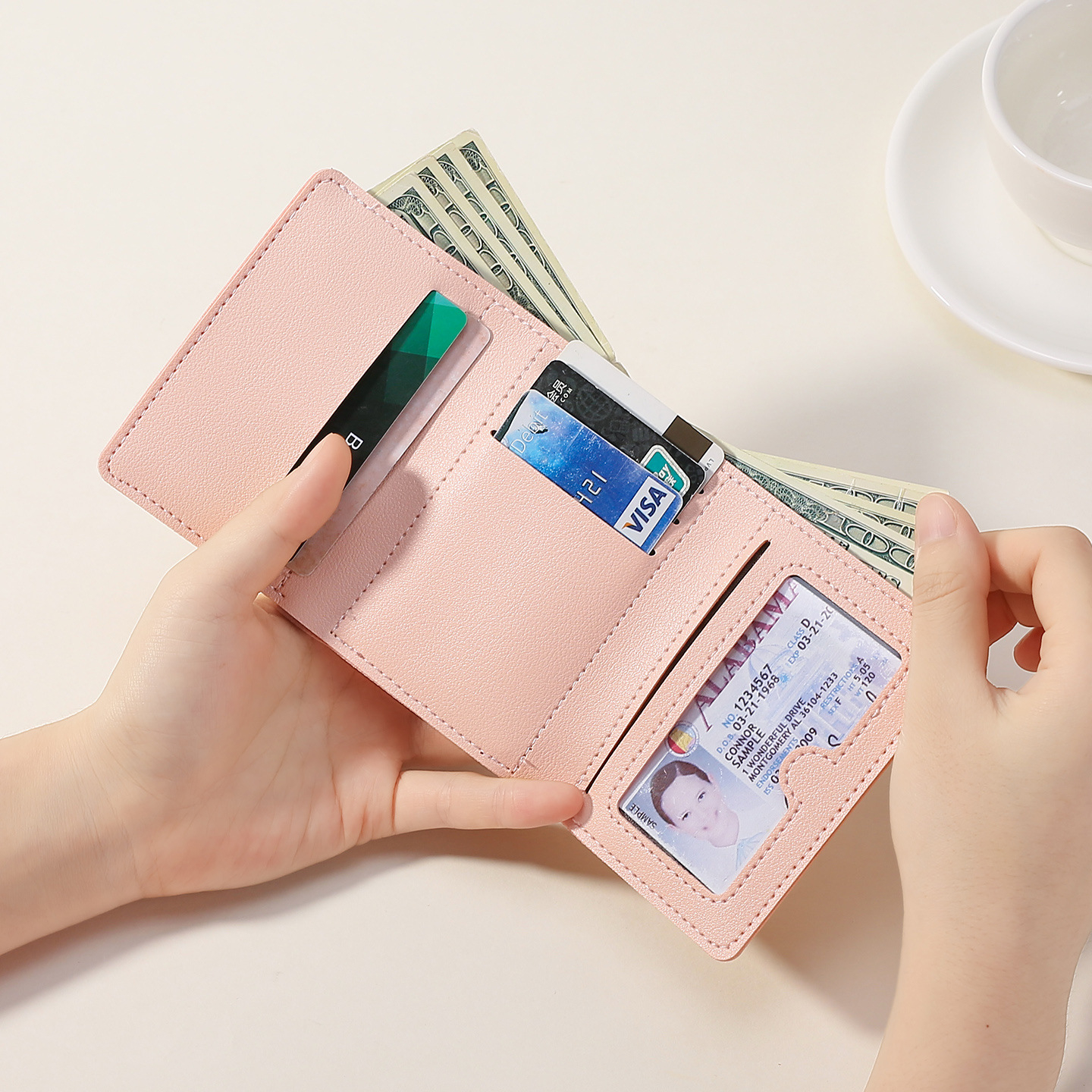 Cute Cat Tail Trifold Wallet for Women Wallet Card Holder Wallet Coin Purse Wallet Small PU Leather Ladies Bags Wallet Girl Short Wallet Snap Closure