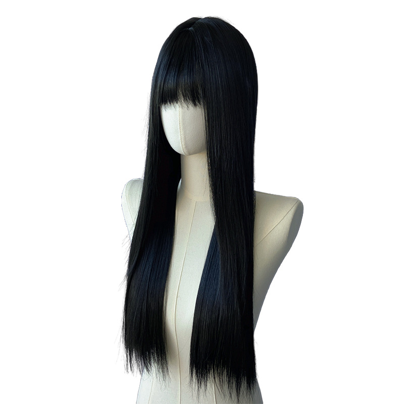 Long Straight Wig for Lady with Full Fringe Natural Looking Synthetic Hair Wig Straight Wigs Long Wigs Fashion Wig Lady Adjustable Breathable Cap Wig 68CM