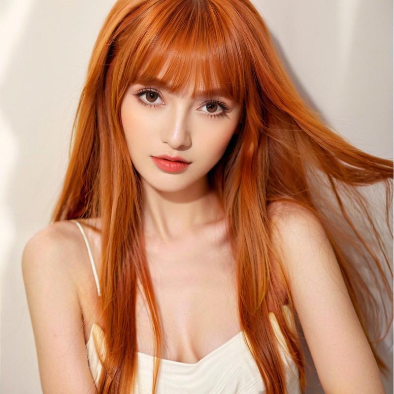 Long Straight Wig for Lady with Full Fringe Natural Looking Synthetic Hair Wig Straight Wigs Long Wigs Fashion Wig Lady Adjustable Breathable Cap Wig 68CM