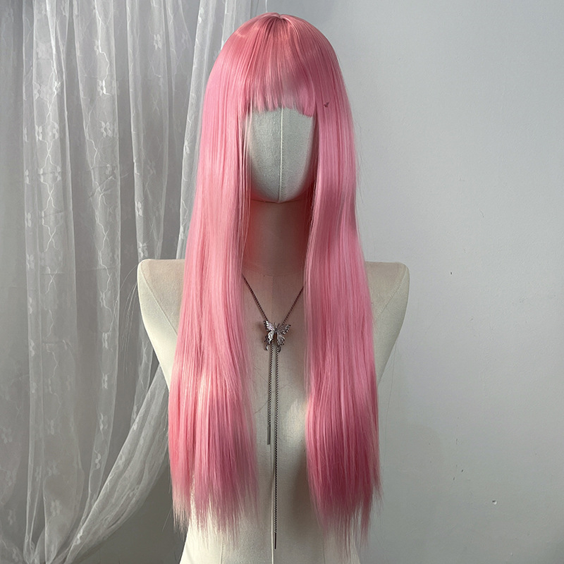 Long Straight Wig for Lady with Full Fringe Natural Looking Synthetic Hair Wig Straight Wigs Long Wigs Fashion Wig Lady Adjustable Breathable Cap Wig 68CM