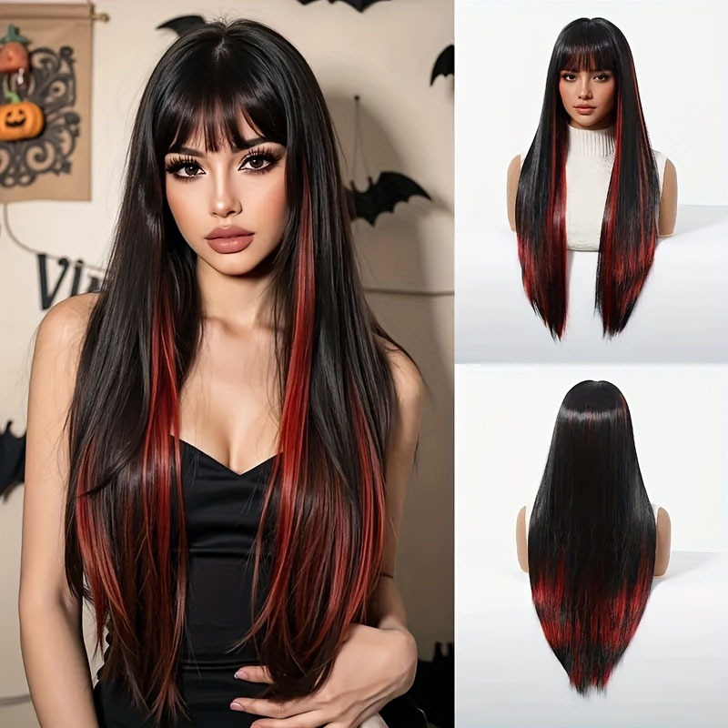 Long Straight Wig for Lady Natural Synthetic Wig with Full Fringe Silky Hair Long Wigs Straight Wigs Daily Party Fashion Cosplay Wig 75CM Women Gift