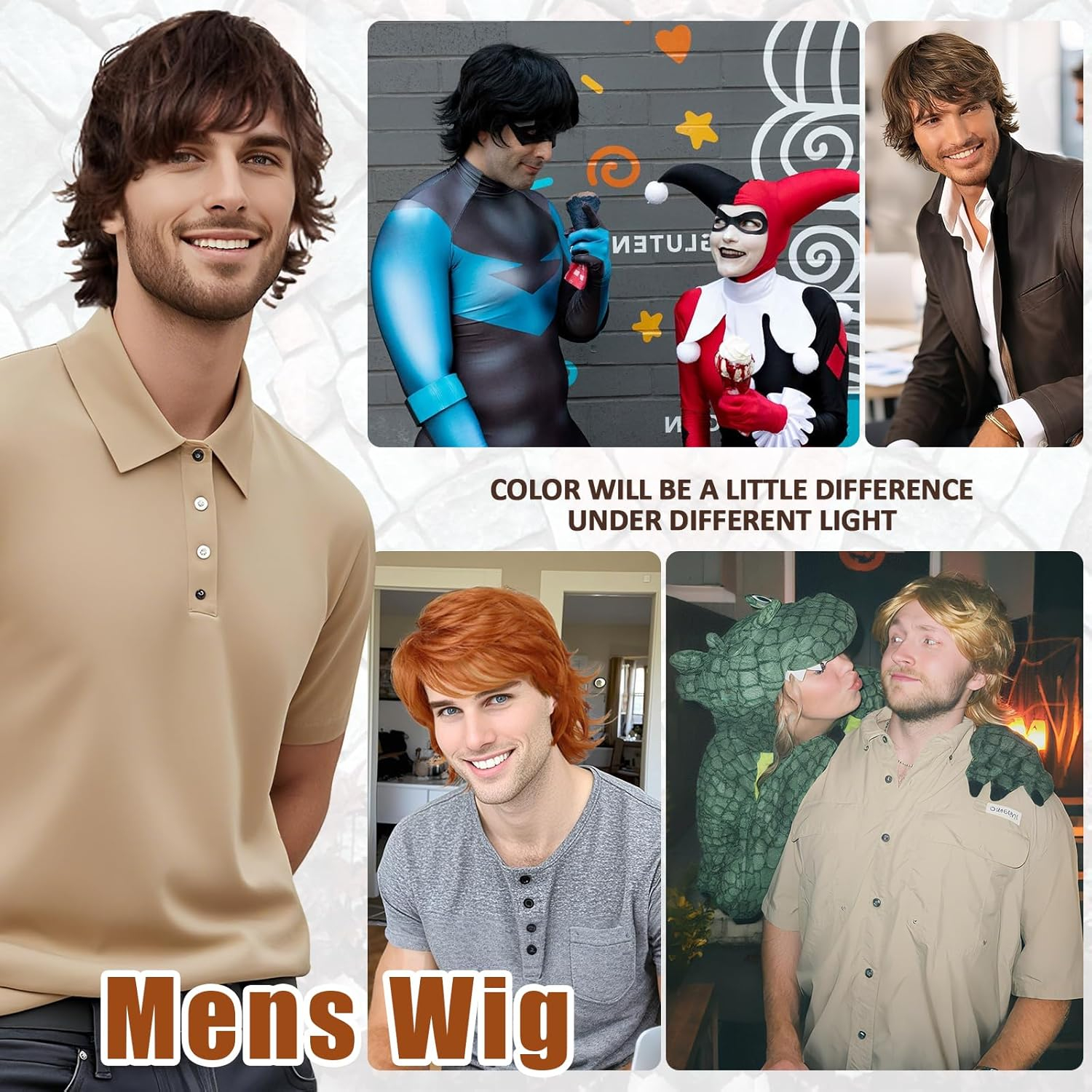 Fashion Men Wig Man Layered Medium Short Hair Wig Natural Looking Synthetic Hairpiece Fluffy Volume Straight Shag Style Daily Party Cosplay Wig for Men