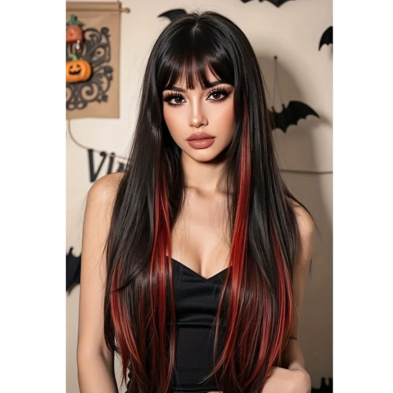 Long Straight Wig for Lady Natural Synthetic Wig with Full Fringe Silky Hair Long Wigs Straight Wigs Daily Party Fashion Cosplay Wig 75CM Women Gift