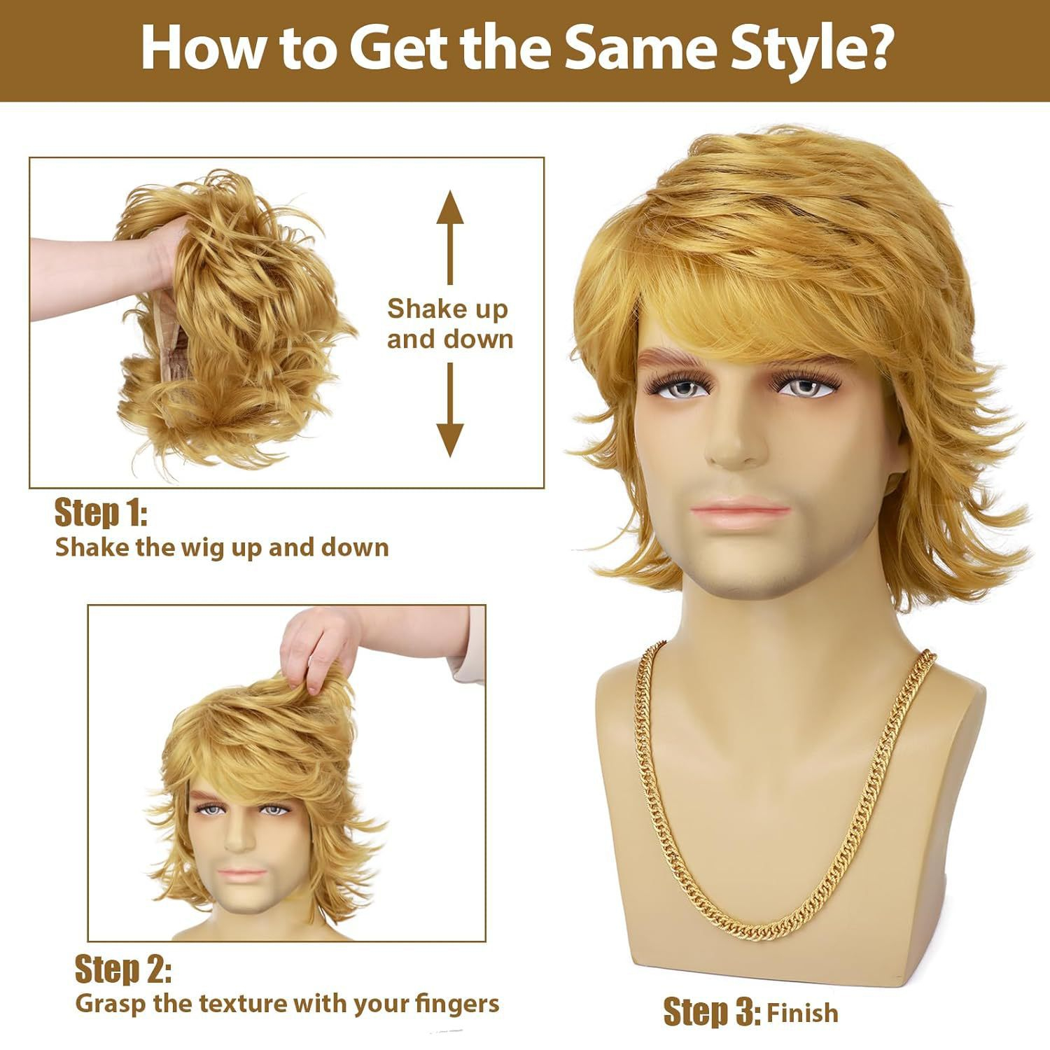Fashion Men Wig Man Layered Medium Short Hair Wig Natural Looking Synthetic Hairpiece Fluffy Volume Straight Shag Style Daily Party Cosplay Wig for Men