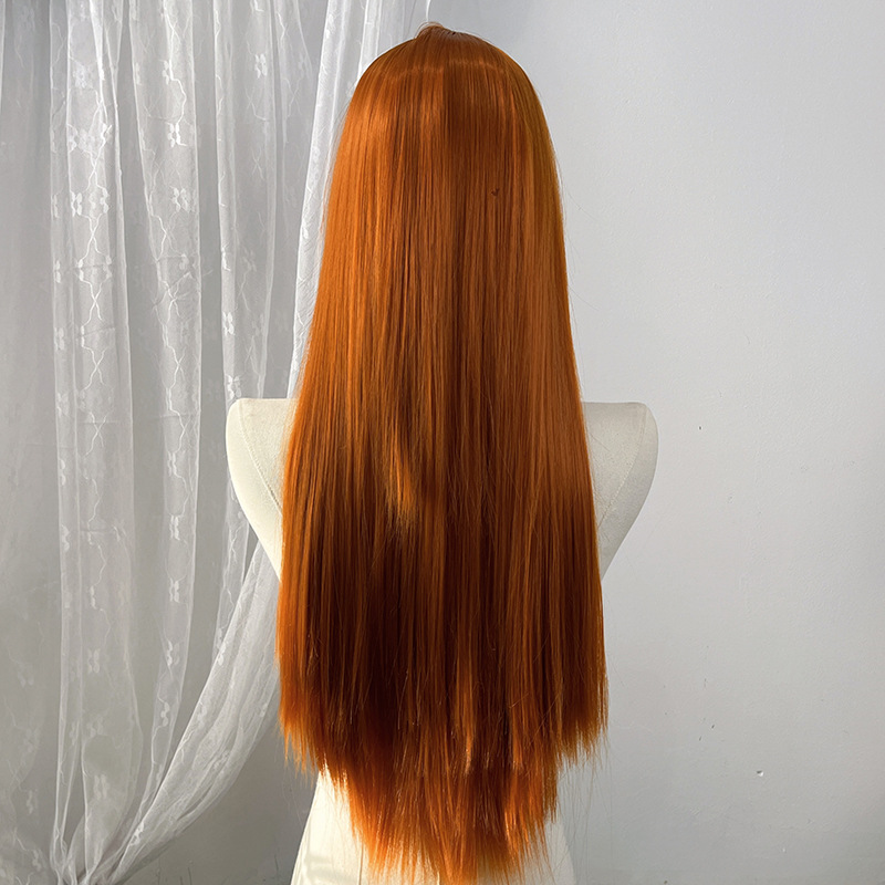 Long Straight Wig for Lady with Full Fringe Natural Looking Synthetic Hair Wig Straight Wigs Long Wigs Fashion Wig Lady Adjustable Breathable Cap Wig 68CM