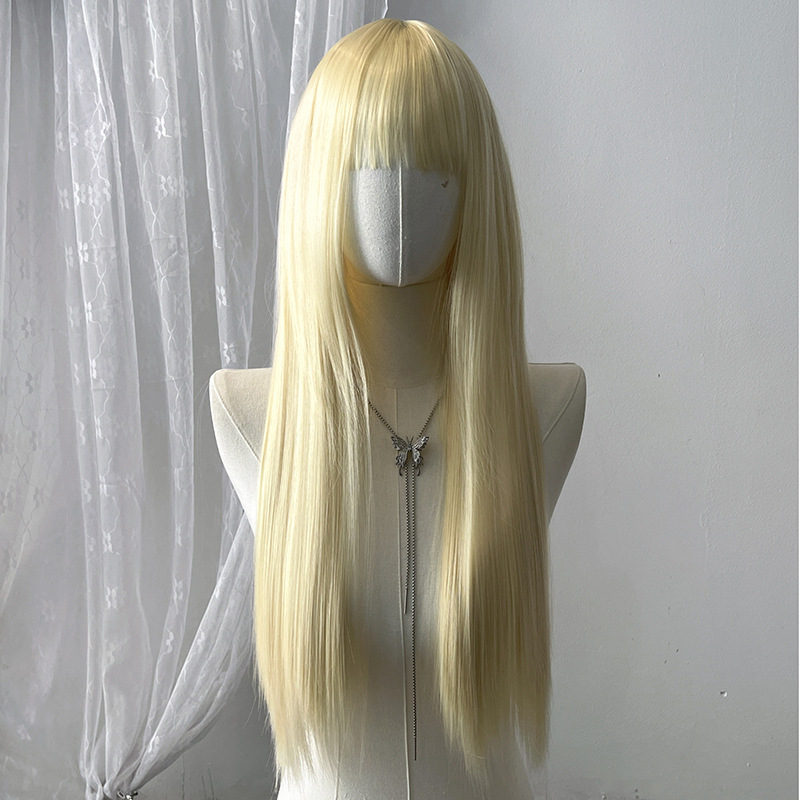 Long Straight Wig for Lady with Full Fringe Natural Looking Synthetic Hair Wig Straight Wigs Long Wigs Fashion Wig Lady Adjustable Breathable Cap Wig 68CM