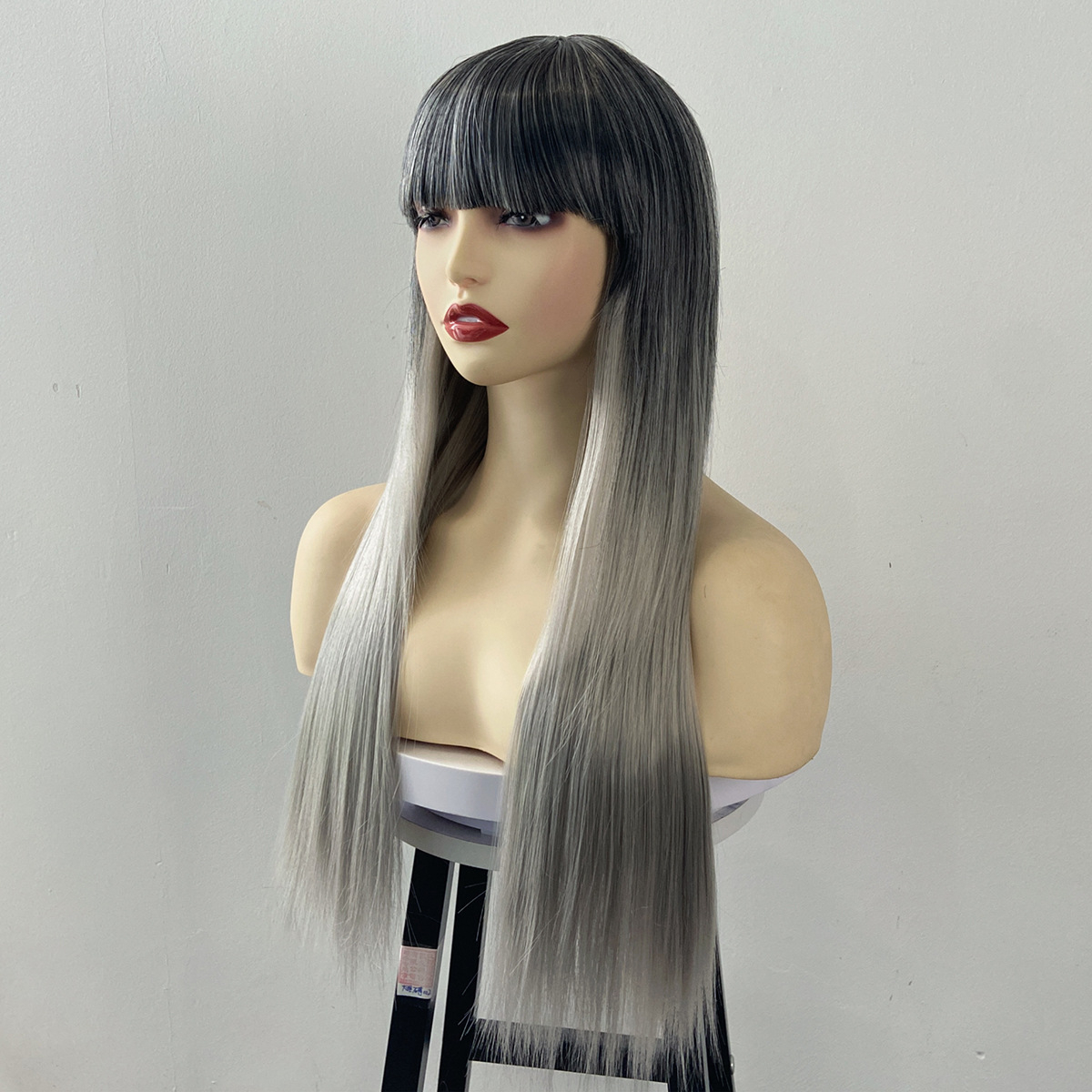 68CM Ombre Long Straight Wig for Lady with Full Fringe Natural Hair Style Synthetic Wig Straight Wigs Long Wigs Fashion Wig Lady Adjustable Breathable Cap