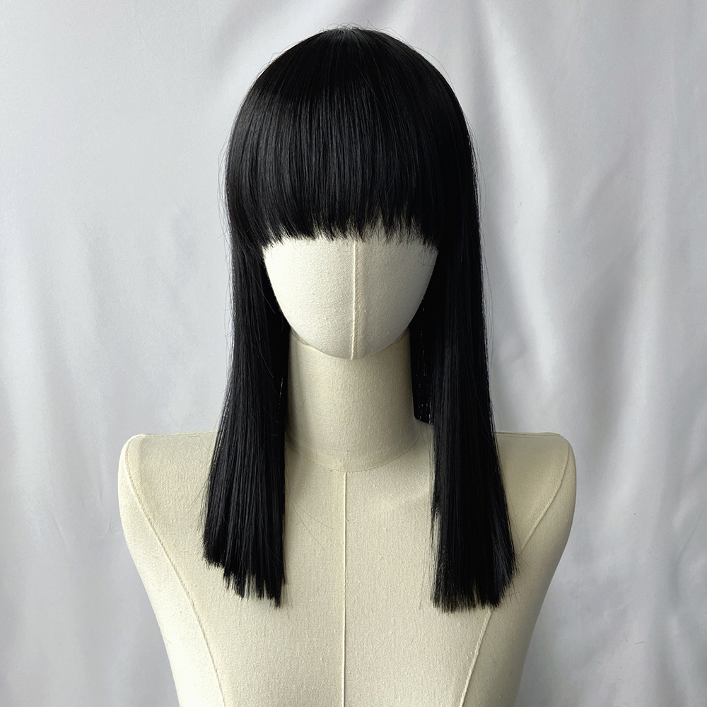 Medium Straight Wig with Full Fringe for Women 40CM Natural Looking Hair Wig Lady Synthetic Straight Wigs for Lady Short Wigs Daily Use Fashion Wig Adjustable Breathable Cap