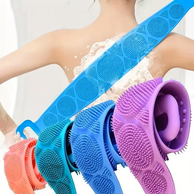 Silicone Body Scrubber Bath Brush Long Back Scrubber Shower Belt Exfoliating Massage Brush Soft Bath Sponge Skin Cleaning Brush for Men Women Bathroom Accessories