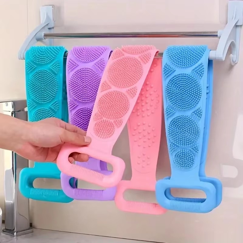 Silicone Body Scrubber Bath Brush Long Back Scrubber Shower Belt Exfoliating Massage Brush Soft Bath Sponge Skin Cleaning Brush for Men Women Bathroom Accessories