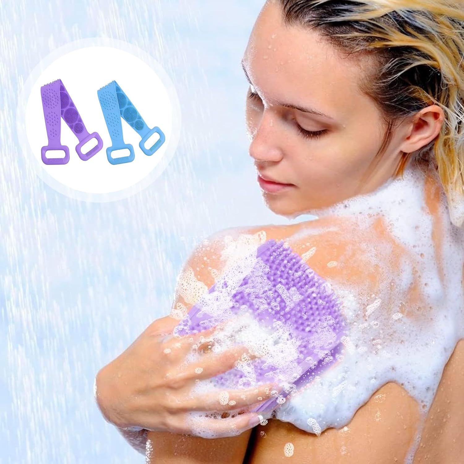 Silicone Body Scrubber Bath Brush Long Back Scrubber Shower Belt Exfoliating Massage Brush Soft Bath Sponge Skin Cleaning Brush for Men Women Bathroom Accessories