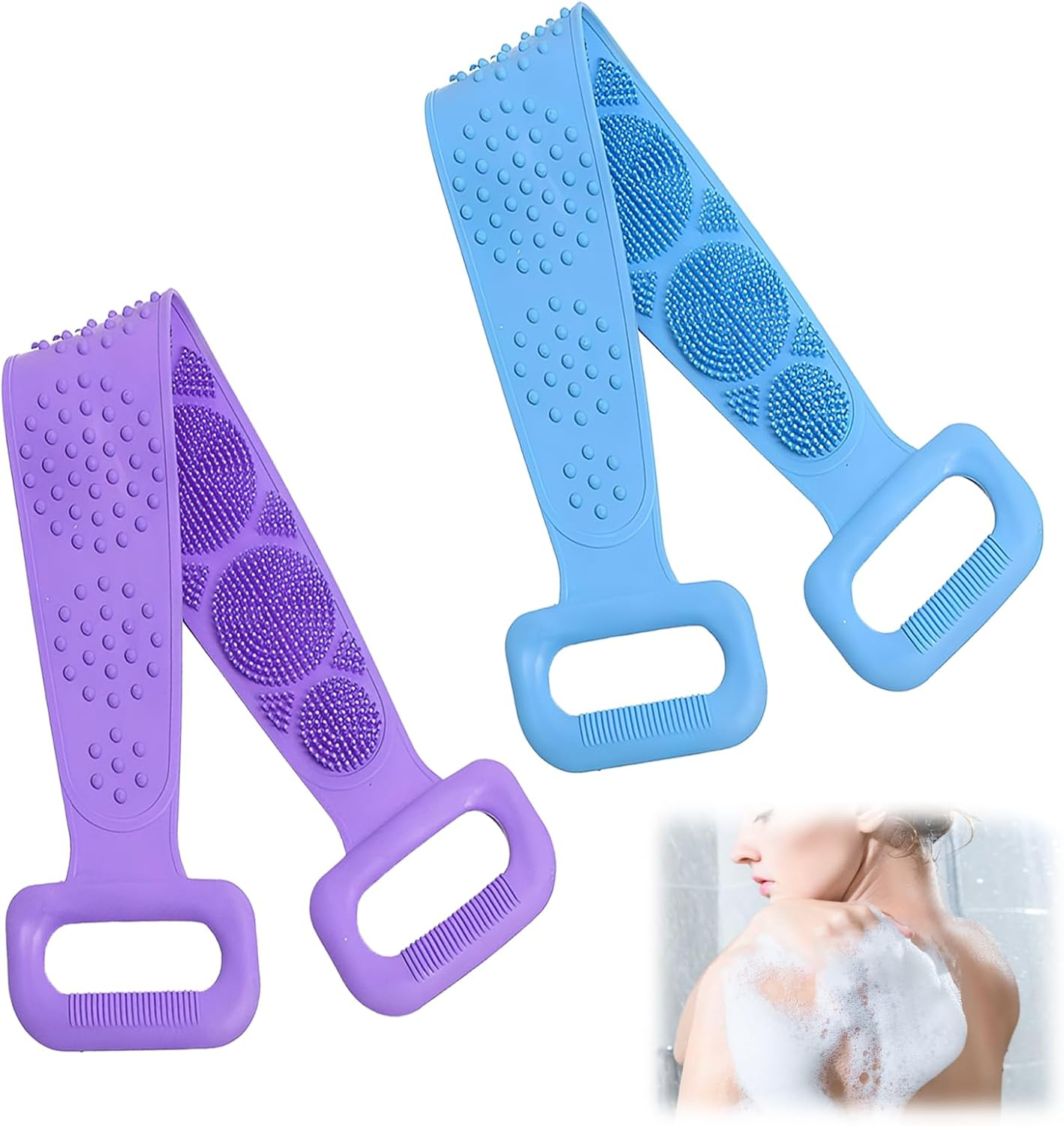 Silicone Body Scrubber Bath Brush Long Back Scrubber Shower Belt Exfoliating Massage Brush Soft Bath Sponge Skin Cleaning Brush for Men Women Bathroom Accessories