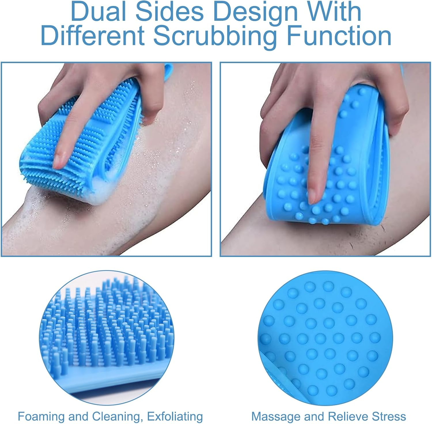 Silicone Body Scrubber Bath Brush Long Back Scrubber Shower Belt Exfoliating Massage Brush Soft Bath Sponge Skin Cleaning Brush for Men Women Bathroom Accessories