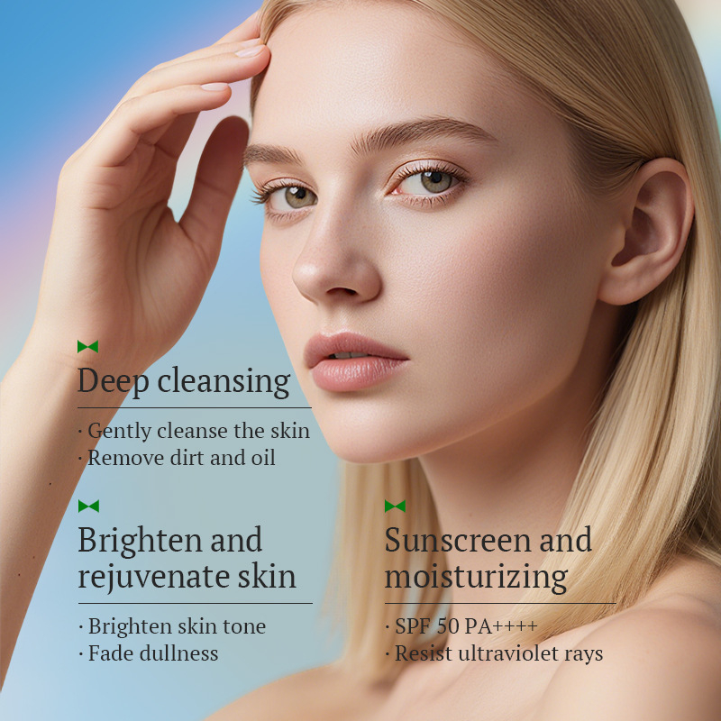 Vitamin C Skincare Set Face Cleanser Face Cream Sunscreen SPF Moisturizing Facial Care Kit Brightening Skin Daily Beauty Routine Cleanse Moisturize Protect