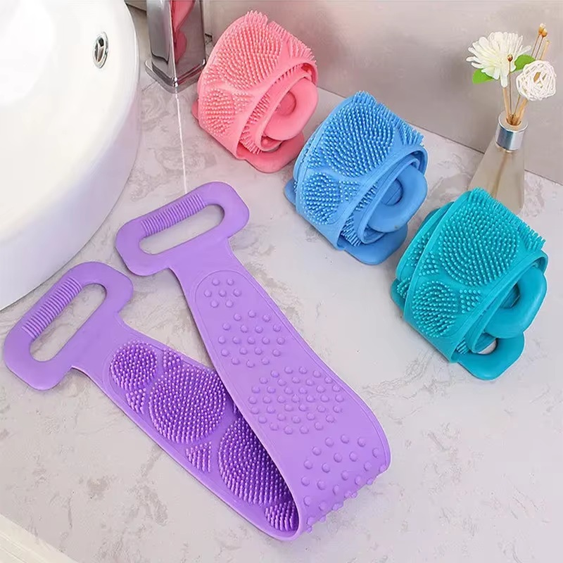 Silicone Body Scrubber Bath Brush Long Back Scrubber Shower Belt Exfoliating Massage Brush Soft Bath Sponge Skin Cleaning Brush for Men Women Bathroom Accessories