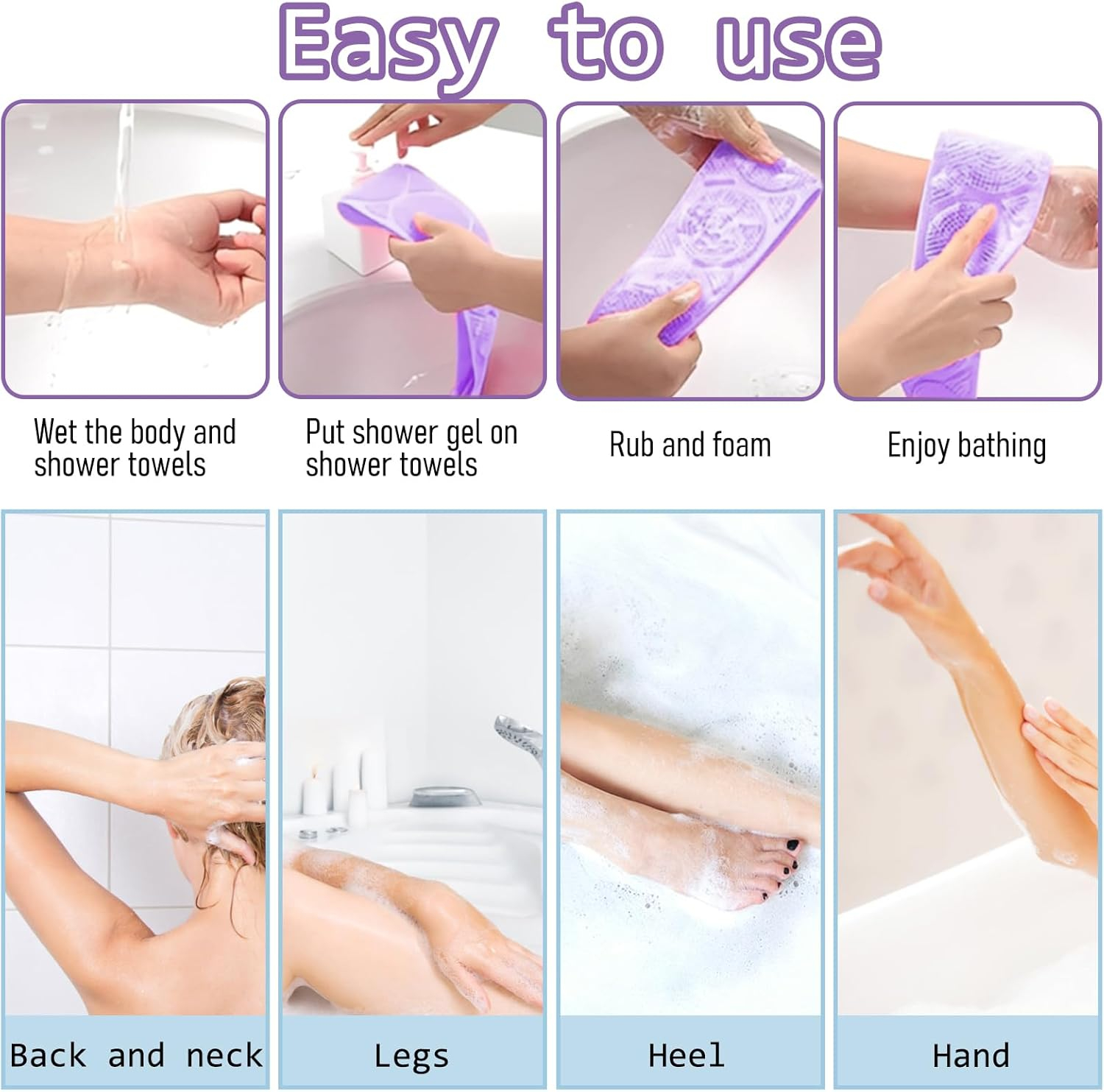 Silicone Body Scrubber Bath Brush Long Back Scrubber Shower Belt Exfoliating Massage Brush Soft Bath Sponge Skin Cleaning Brush for Men Women Bathroom Accessories