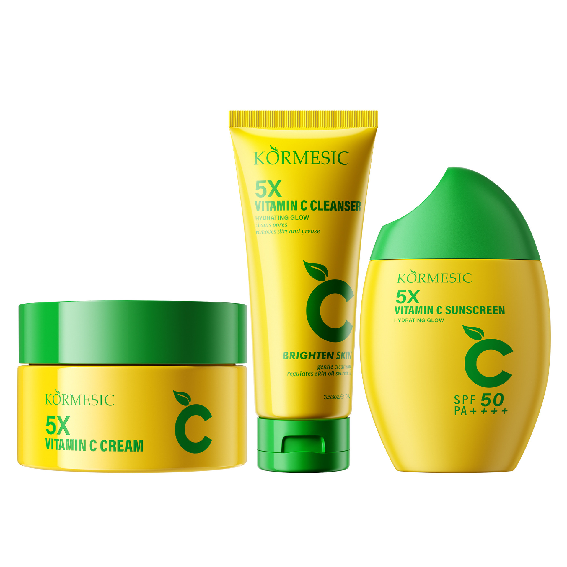 Vitamin C Skincare Set Face Cleanser Face Cream Sunscreen SPF Moisturizing Facial Care Kit Brightening Skin Daily Beauty Routine Cleanse Moisturize Protect