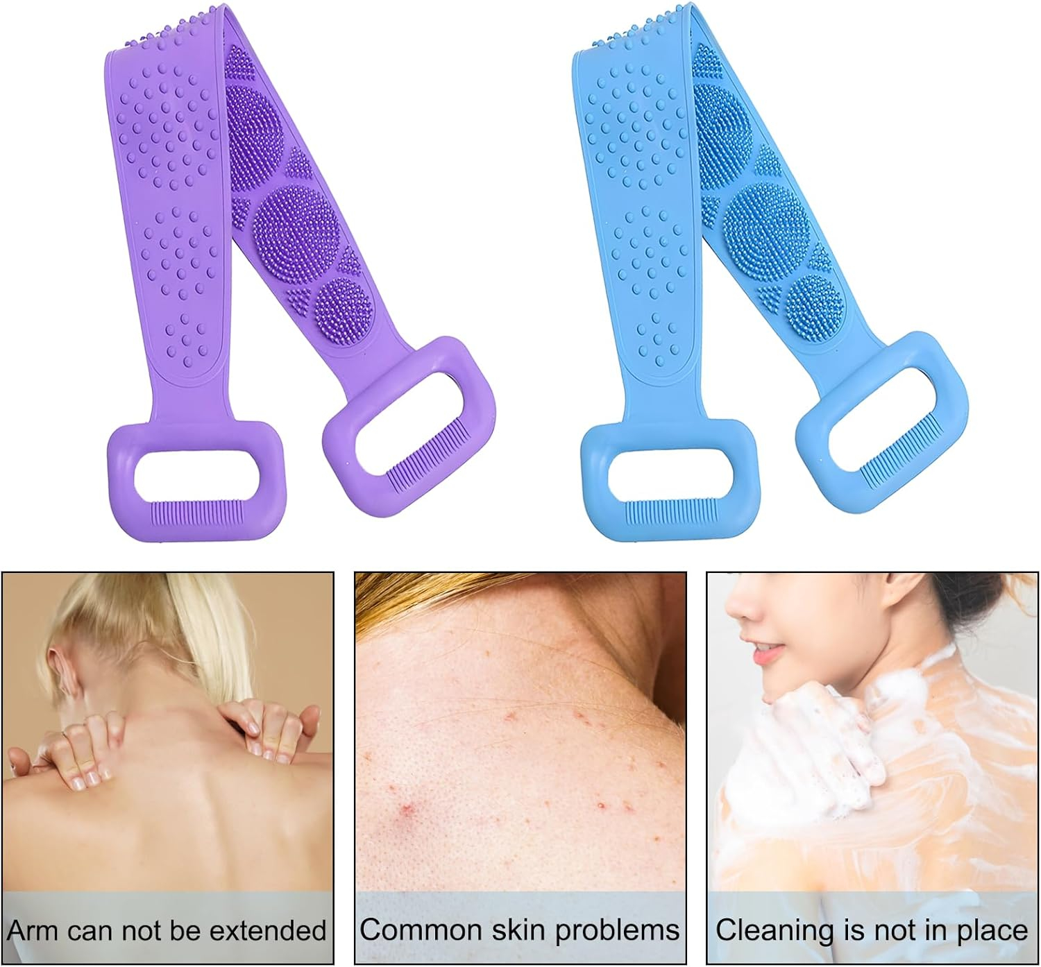 Silicone Body Scrubber Bath Brush Long Back Scrubber Shower Belt Exfoliating Massage Brush Soft Bath Sponge Skin Cleaning Brush for Men Women Bathroom Accessories