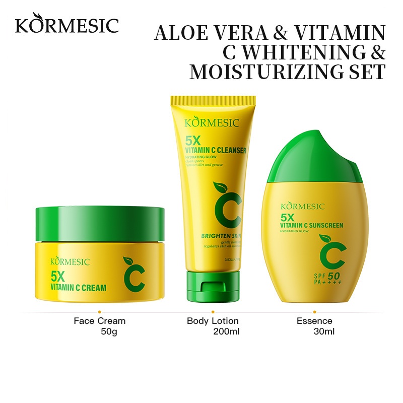 Vitamin C Skincare Set Face Cleanser Face Cream Sunscreen SPF Moisturizing Facial Care Kit Brightening Skin Daily Beauty Routine Cleanse Moisturize Protect