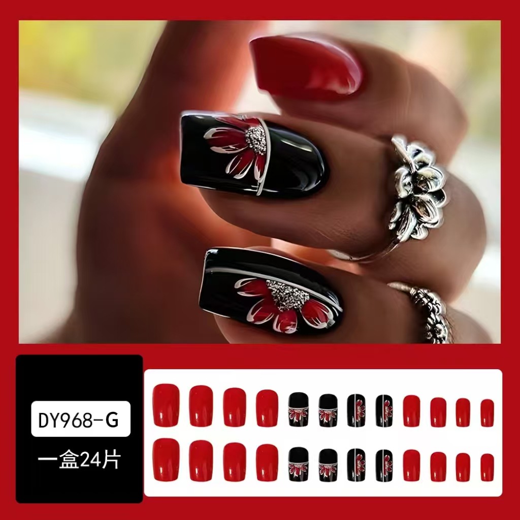 Trendy Cold Style Presson Nails 24pcs, Full Cover Acrylic Look Fake Nails, Chic Nail Stickons False Nail Tip Set for Women Party Manicure Nail Art Accessory view 6