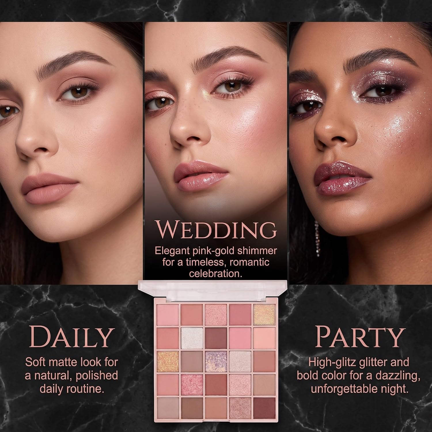 25 Colour Pink Nude Orange Eyeshadow Palette Makeup, Matte Glitter Eye Shadow Kit High Pigment, Long Lasting Daily Party Wedding Cosmetic Gift for Women Girls
