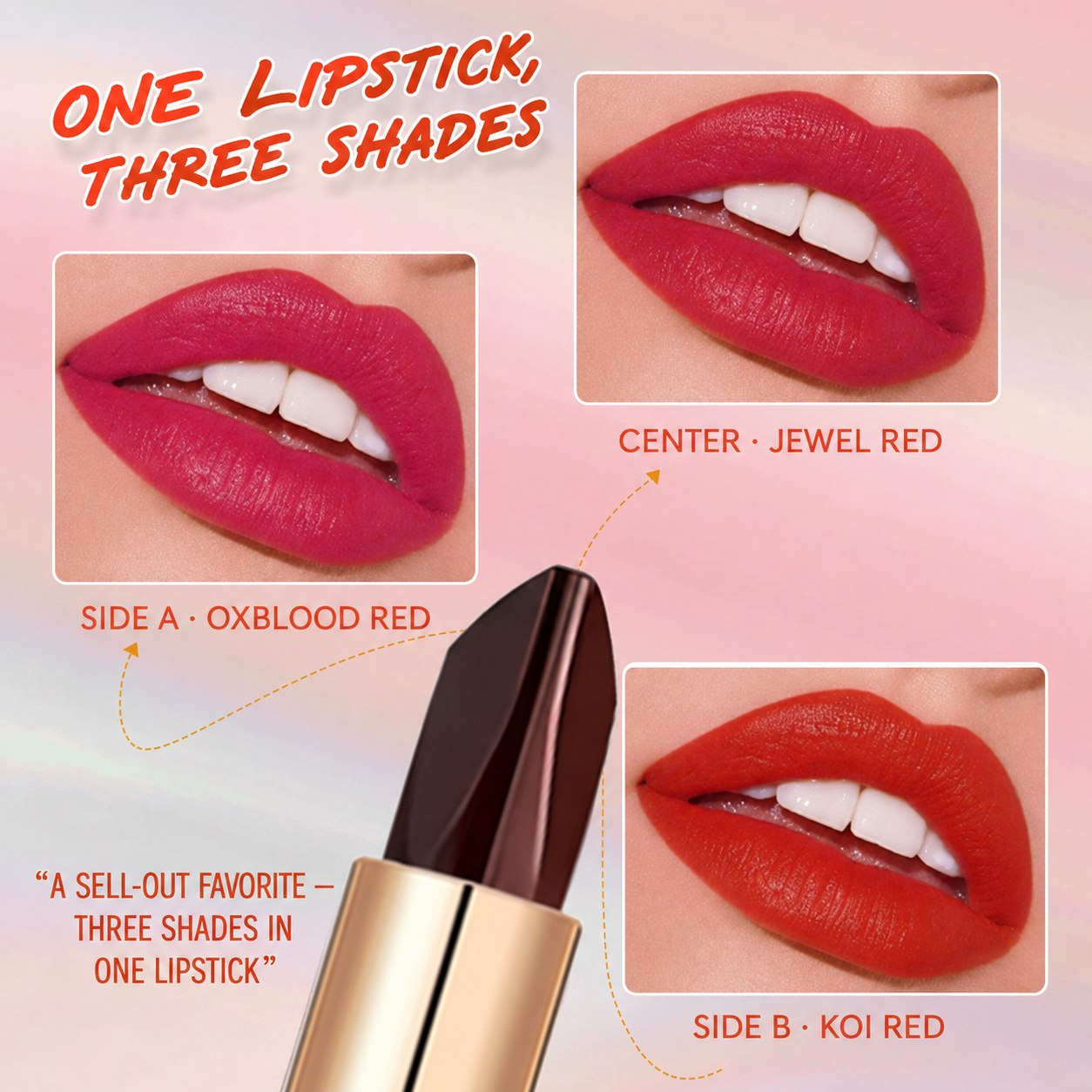 3 Side Colour Changing Matte Lipstick for Women, Waterproof Long Lasting Velvet Lipstick, 3-in-1 Smudge Resistant Lip Makeup, Travel Size Makeup Gift view 6